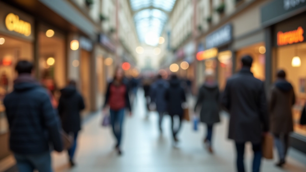Centre commercial bondé avec des clients qui font du shopping, représentant la forte demande de consommation