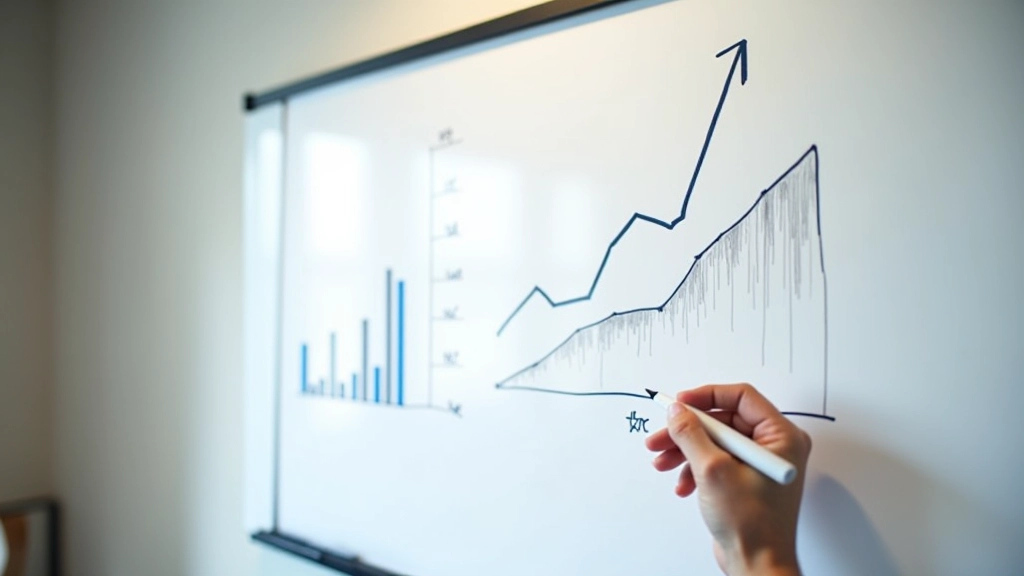 Tableau blanc avec graphiques et projections économiques tracés à la main par un analyste
